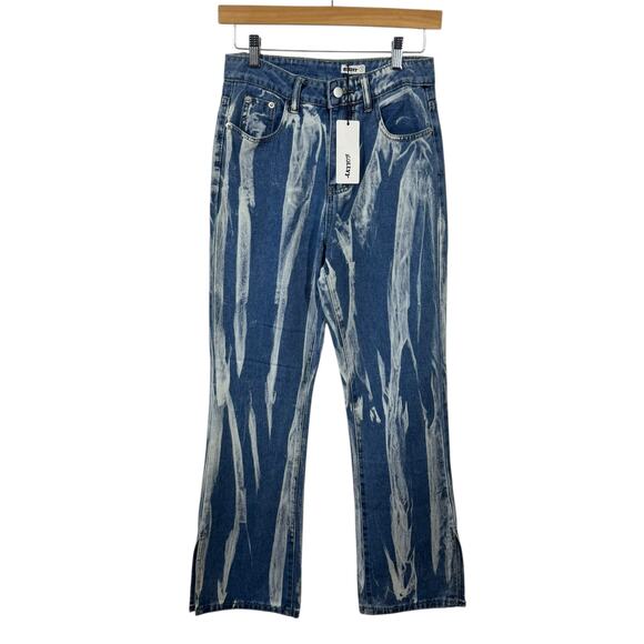 Kolly Jeans Women S Blue White Dye Bootcut Slit Festival NWT Concert Grunge Boho - Picture 1 of 8